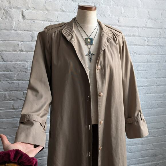 Vintage Neutral Trench Coat Longline Minimalist Wool Coat Duster Jacket Large - Picture 7 of 9